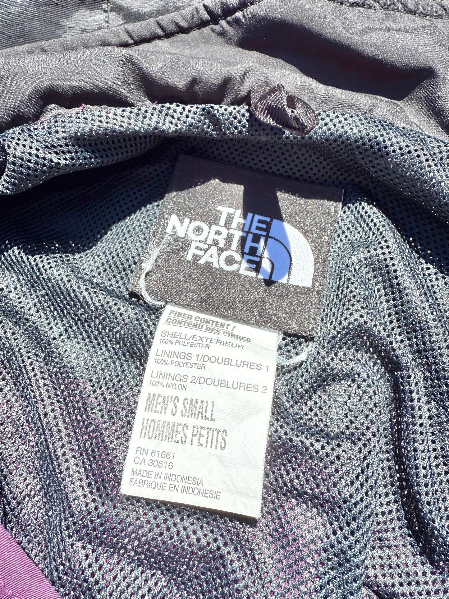 Vintage North Face Retro 90's Stow Away Packable Shell Windbreaker Jacket Men's Size Small Purple with Black