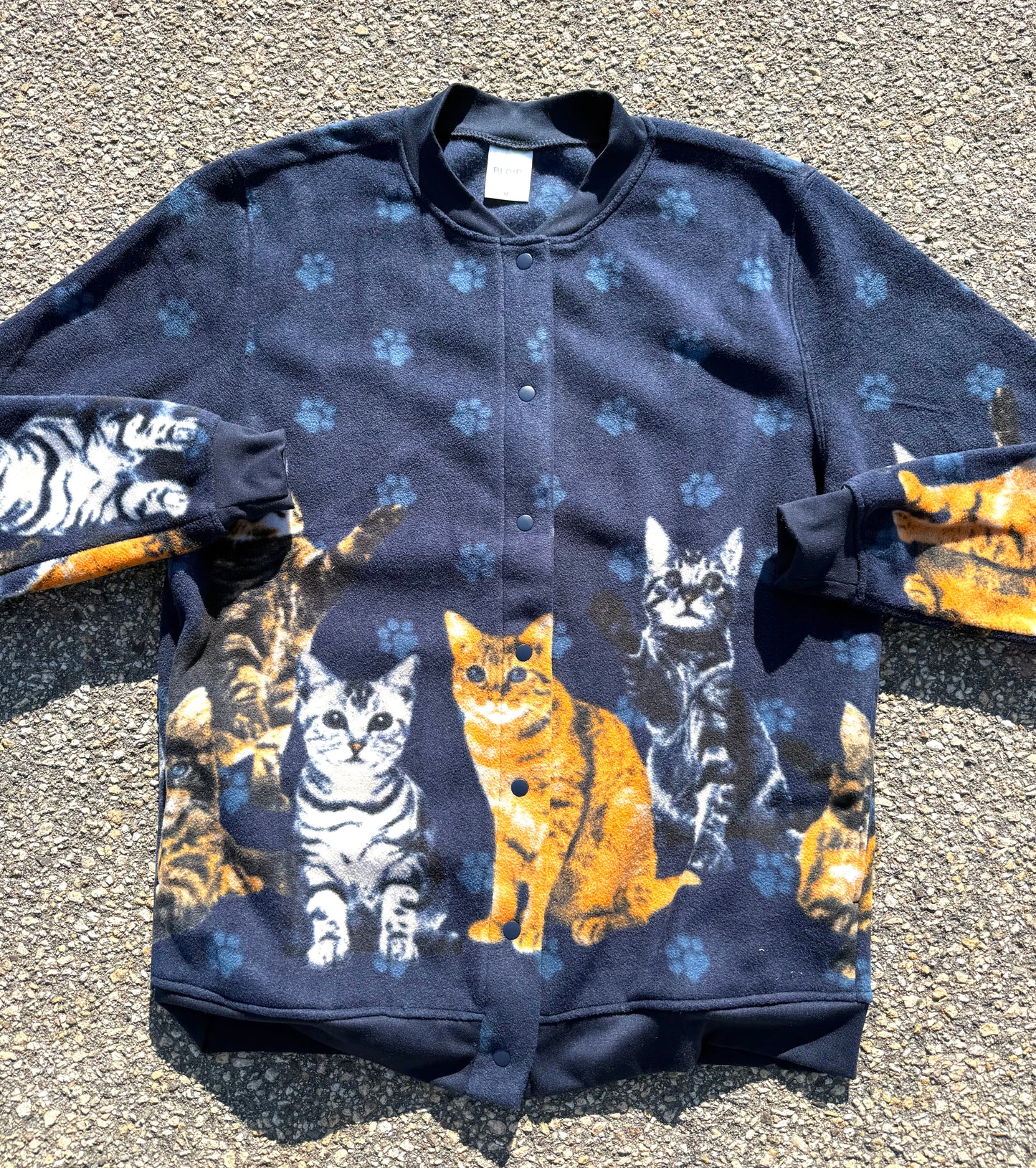 Vintage Blair Cat Kitten All Over Print Fleece Cardigan Sweater Women's Size M Medium