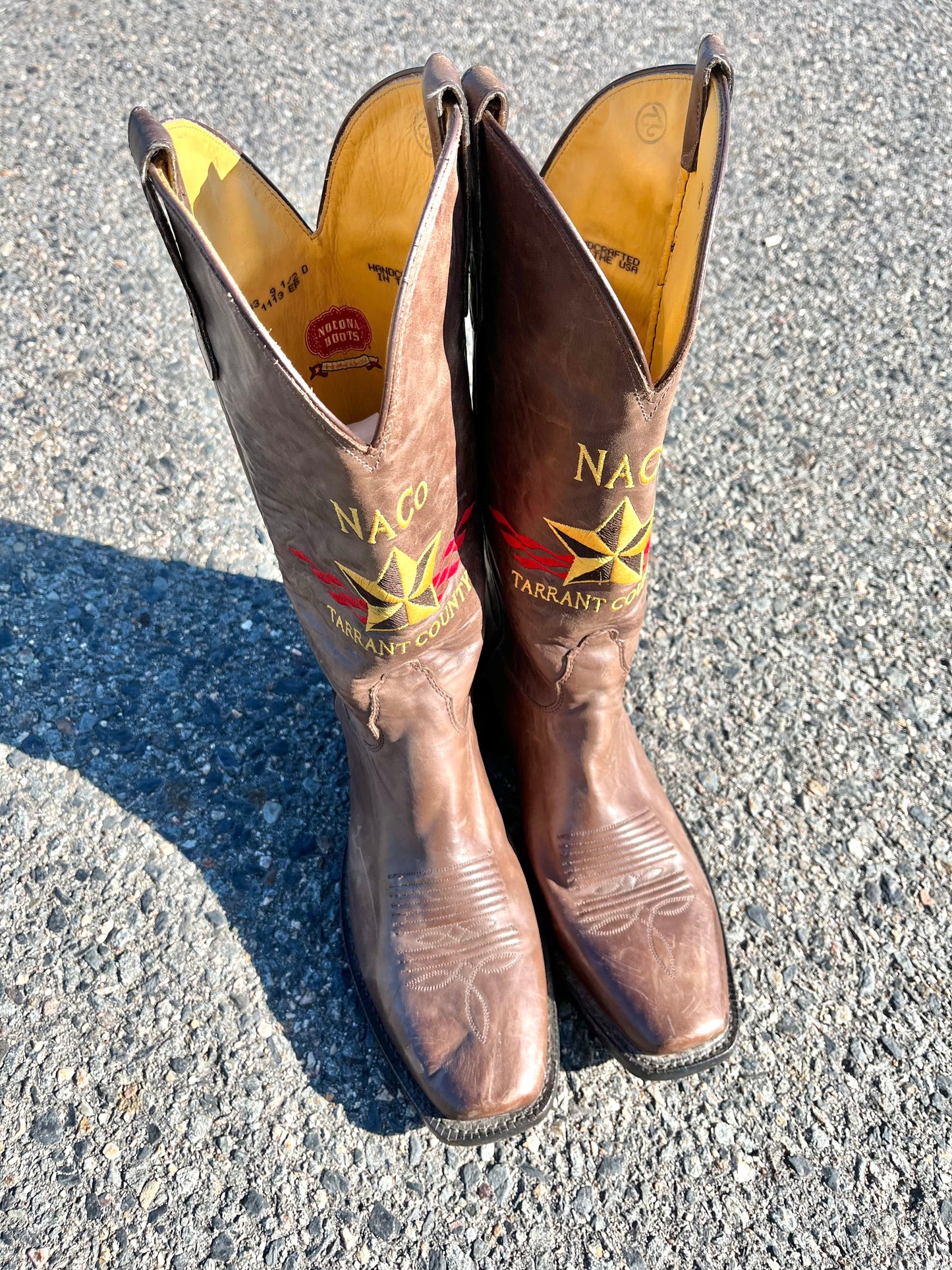 Vintage Nocona Tarrant County Texas Leather Cowboy Boots Men's Size 9.5 Brown