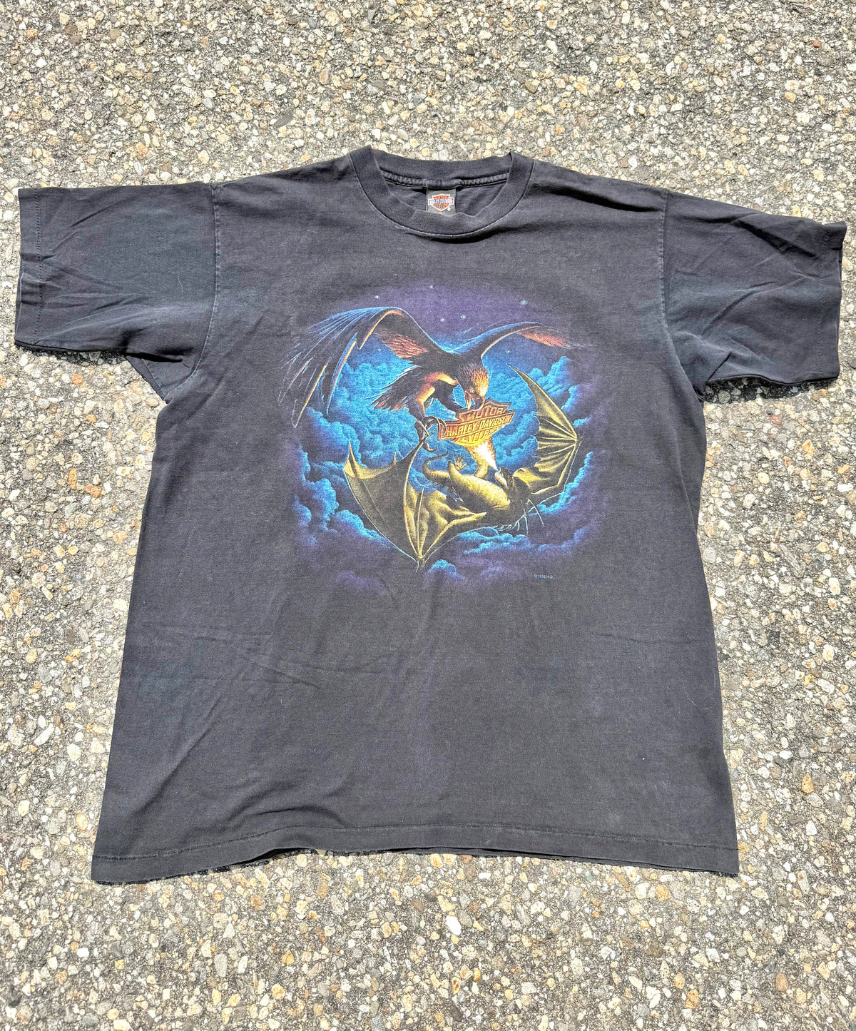 Vintage Harley Davidson Motorcycle Biker Eagle Fighting Dragon 90's Shirt XL 1995