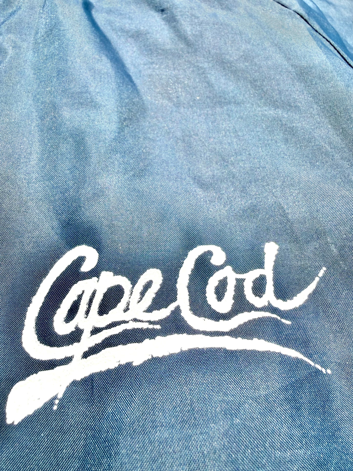 Vintage Cape Cod Massachusetts Retro 80's Satin Bomber Jacket Small Navy Blue