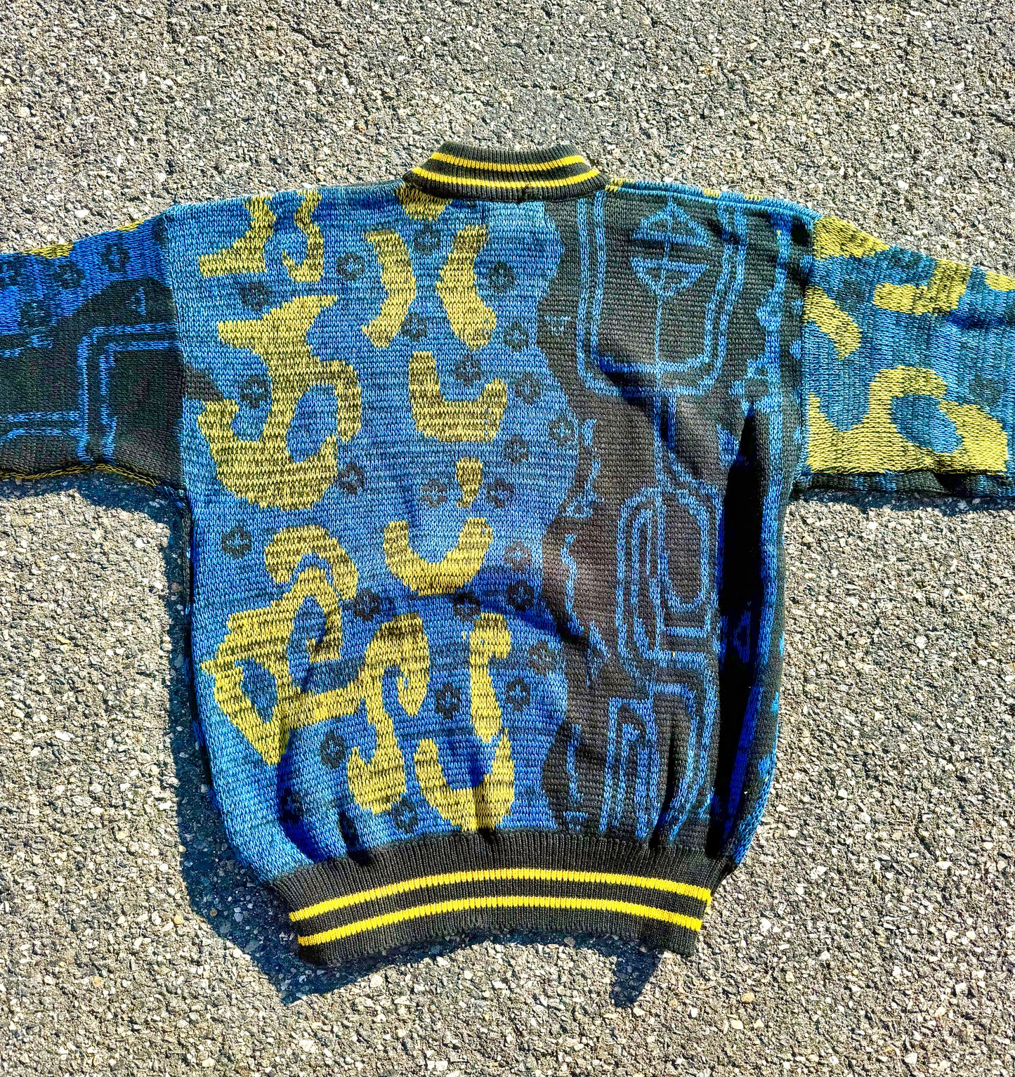 Vintage Sasson Crazy Print Coogi Style 80s Retro Knit Sweater Men's Size XL