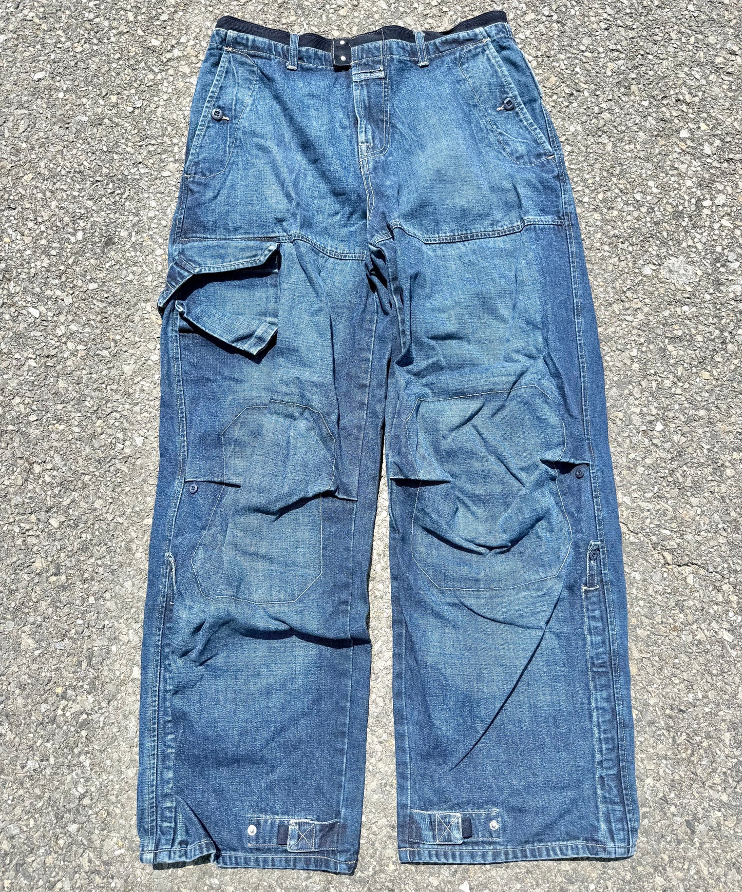 Vintage Girbaud Retro 80's Baggy Cargo Style Double Knee Blue Denim Jeans 34x32