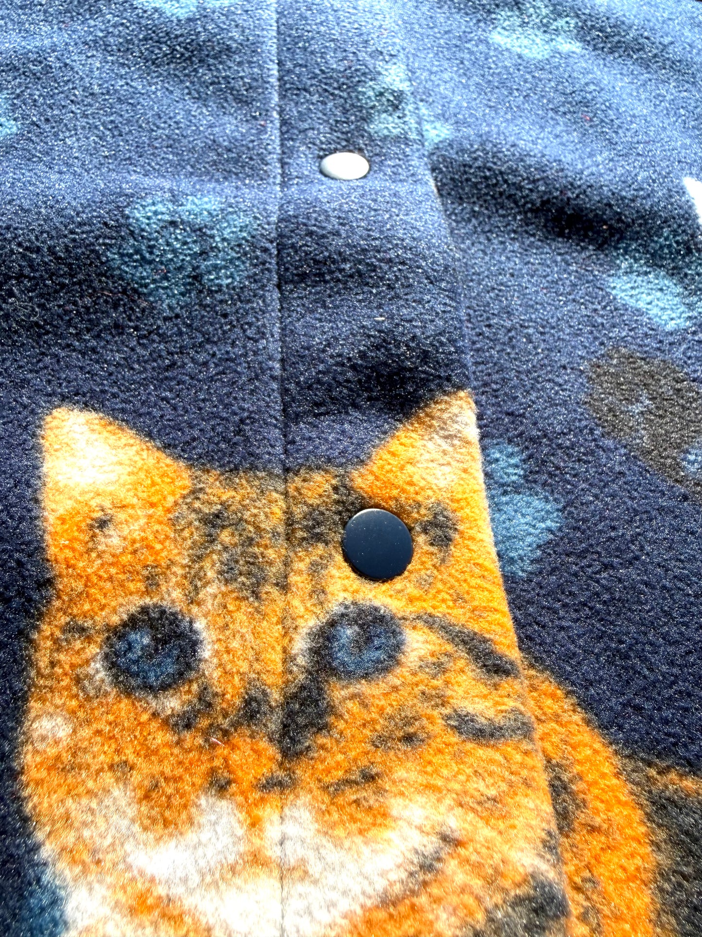 Vintage Blair Cat Kitten All Over Print Fleece Cardigan Sweater Women's Size M Medium