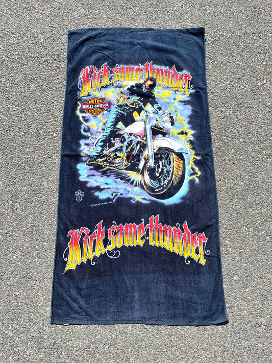 Vintage Harley Davidson Motorcycle Thunder Lightning Biker Retro 80s Beach Towel