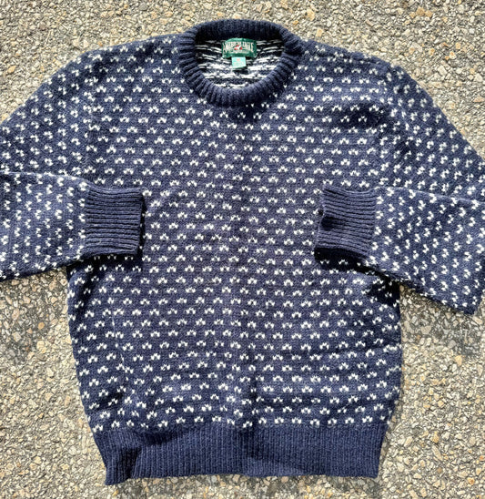Vintage American Eagle Birdseye Wool Nordic Fisherman Sweater Size M Medium Navy