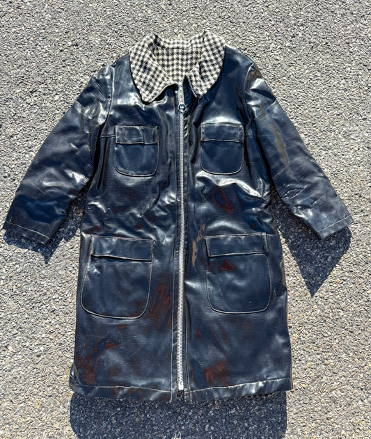 Vintage Patent Leather Wool Houndstooth Lined 1960's Mid Mod Jacket Women's Medium/Large