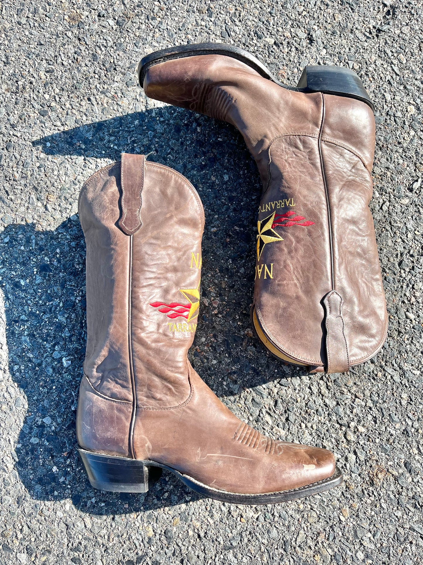 Vintage Nocona Tarrant County Texas Leather Cowboy Boots Men's Size 9.5 Brown