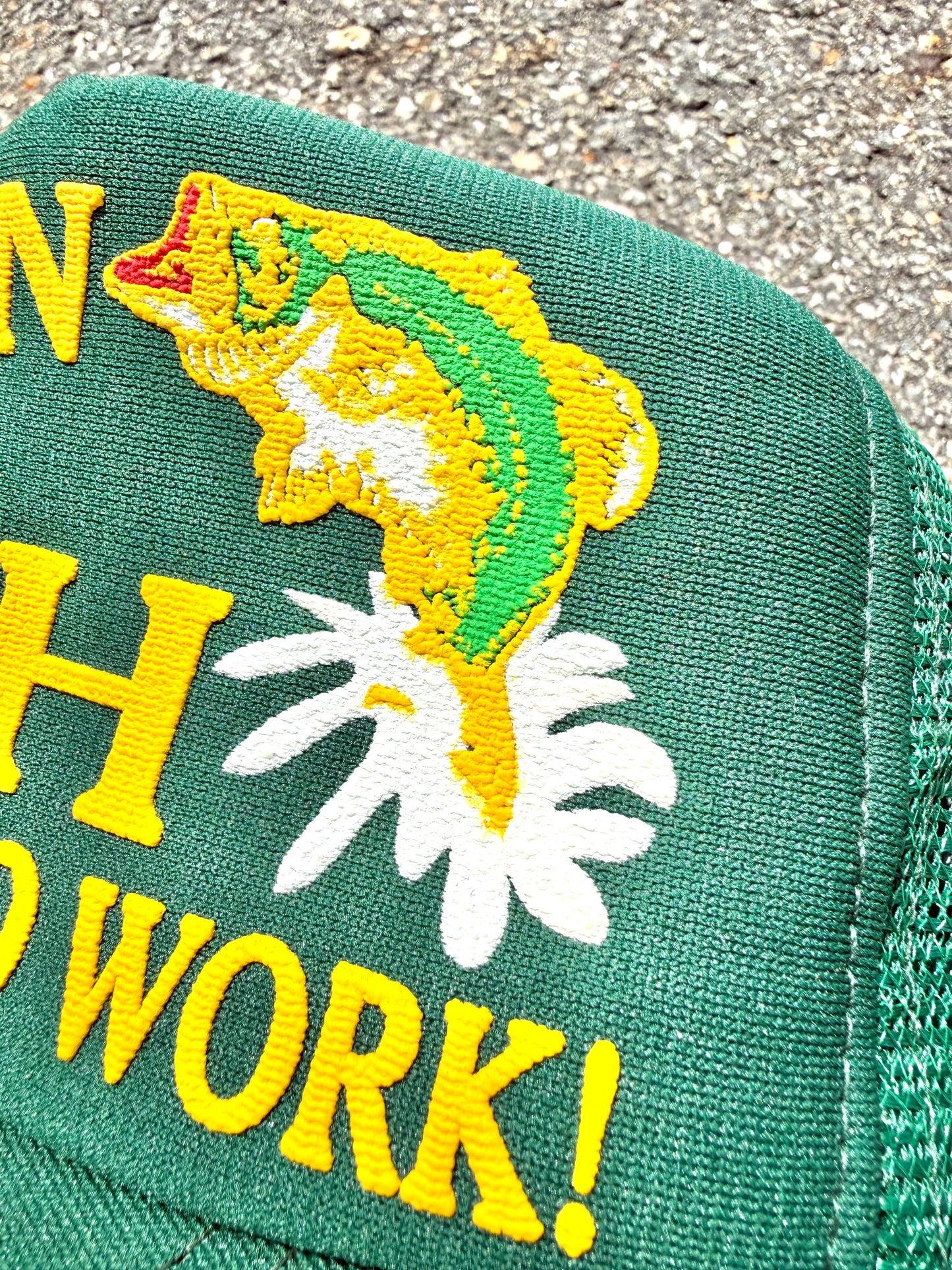 Vintage Born to Fish Fishing Retro 80's Spell Out Trucker Snapback Hat Green