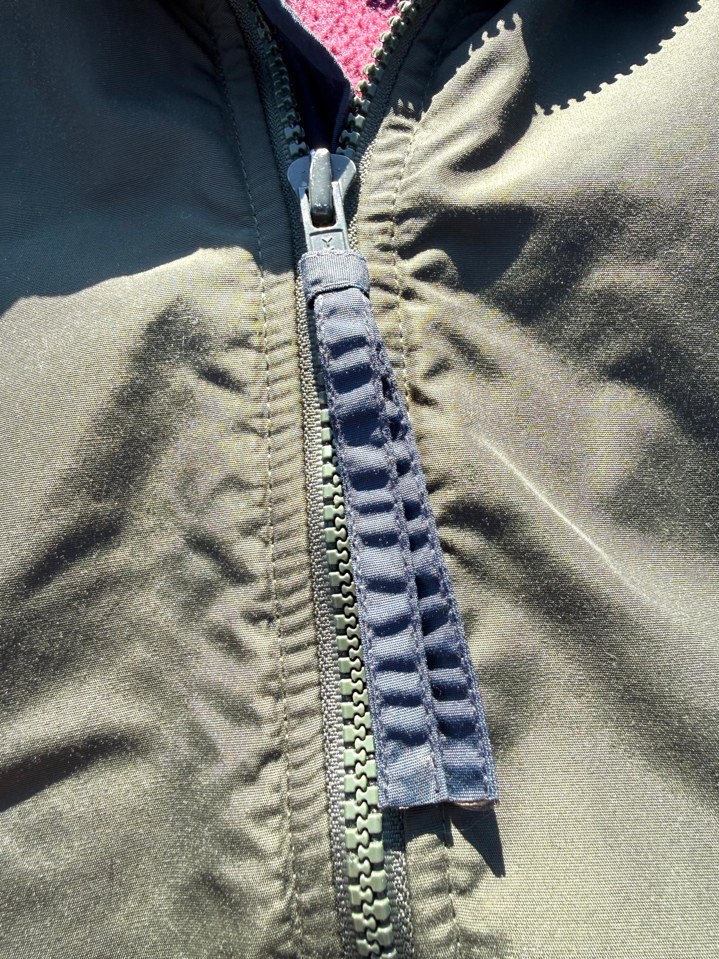 Vintage 90's Columbia Fleece Lined Mens Bomber Jacket Size M Medium Army Green with Maroon