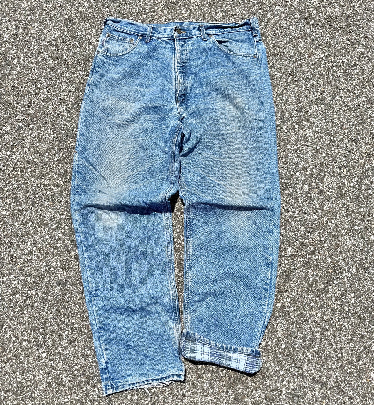 Vintage Carhartt 90's Plaid Flannel Lined Straight Denim Jeans Pants 38x32 B21DST