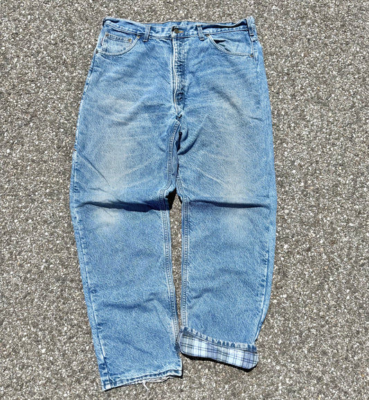 Vintage Carhartt 90's Plaid Flannel Lined Straight Denim Jeans Pants 38x32 B21DST