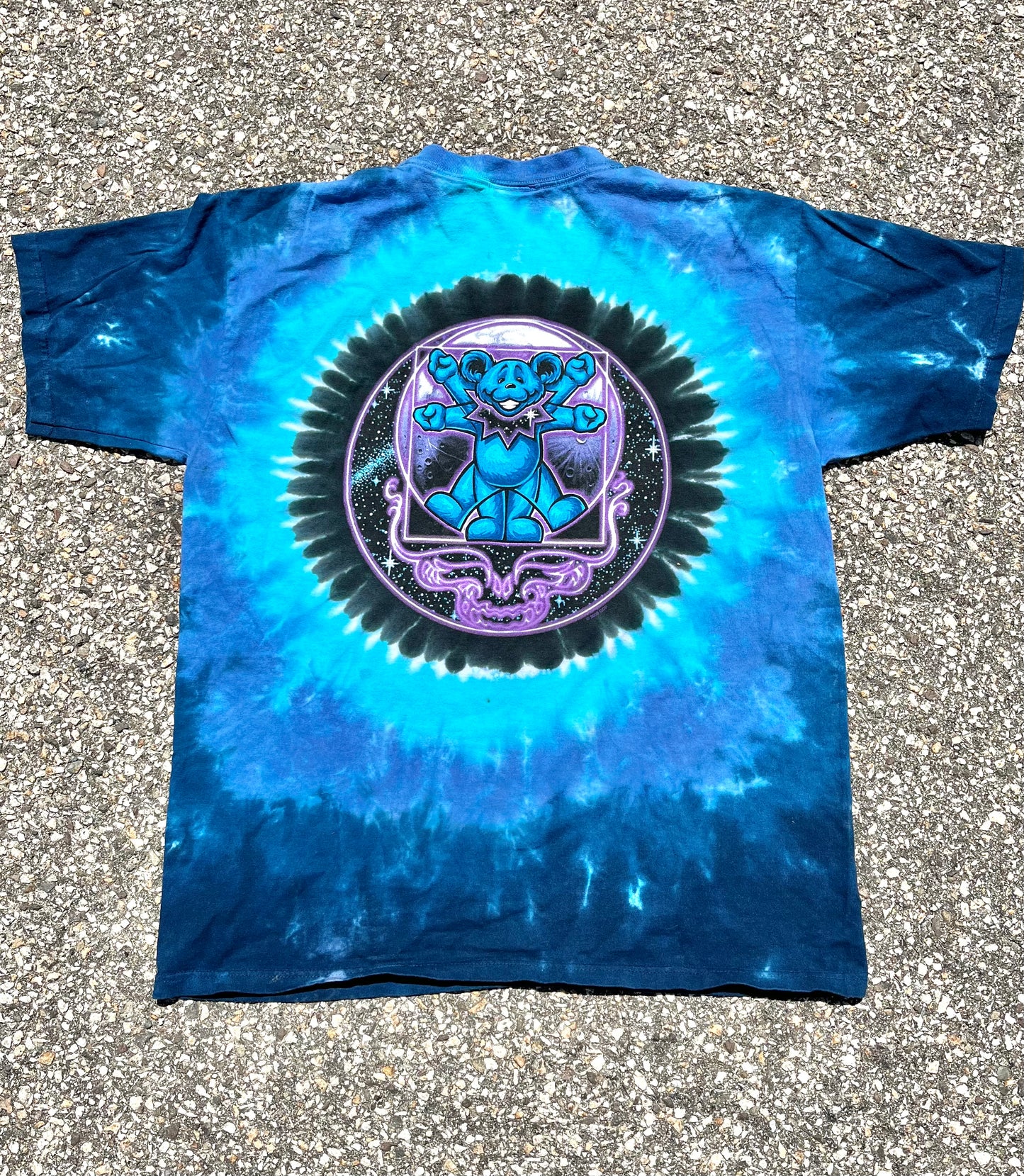 Vintage Grateful Dead Liquid Blue Tie Dye Leonardo Da Vinci Astronomy Stars Band T Shirt Size L Large 2006