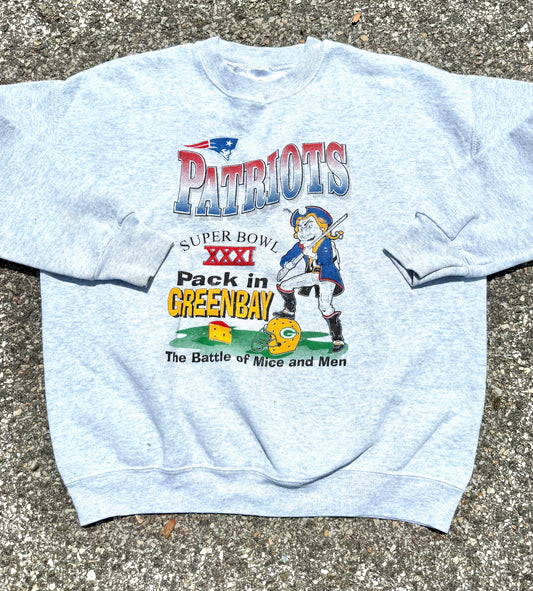 Vintage New England Patriots 90's XXXI Super Bowl Crewneck Sweatshirt Medium 1996