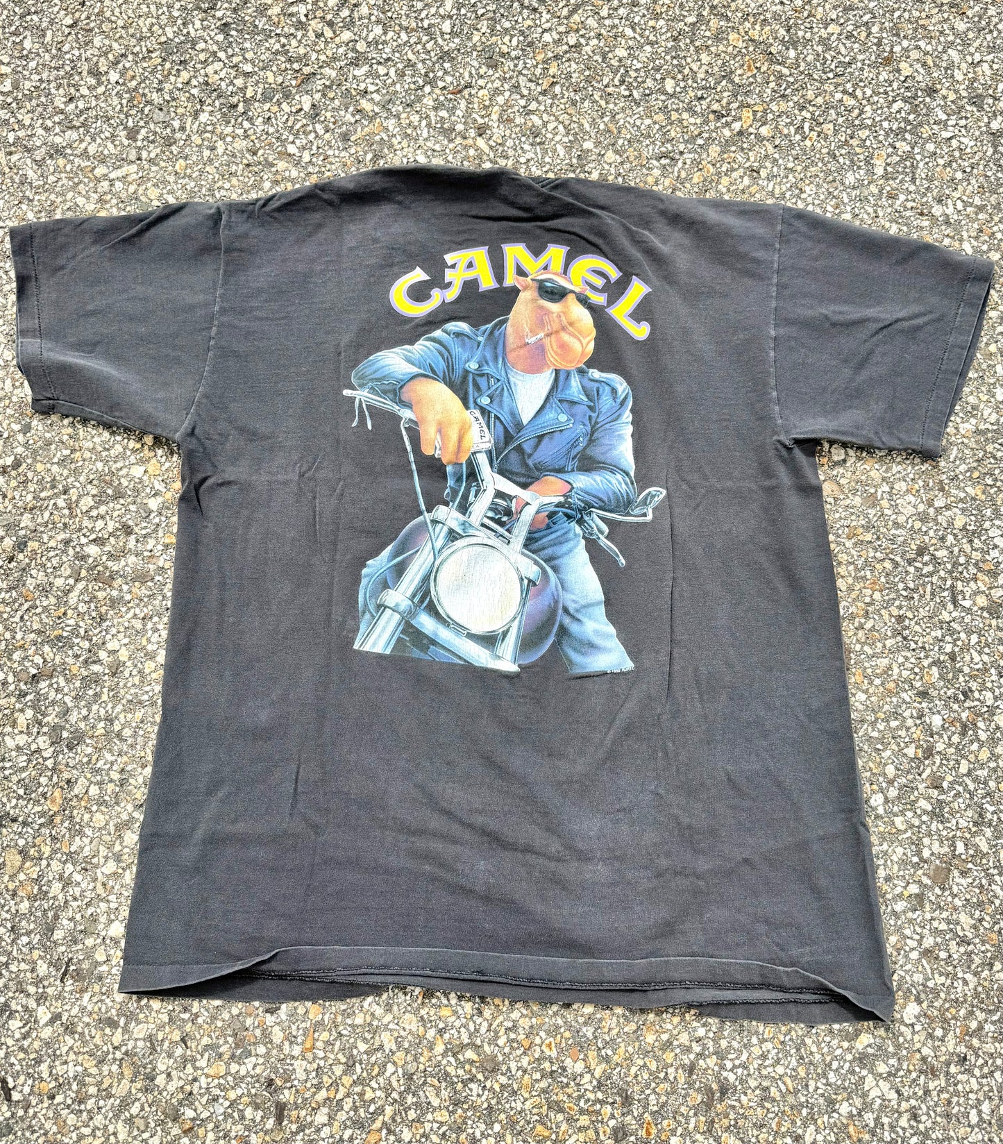 Vintage Camel Cigarettes Joe Camel Bike 90s Single Stitch Pocket T-Shirt XL Black Made in the USA 1992