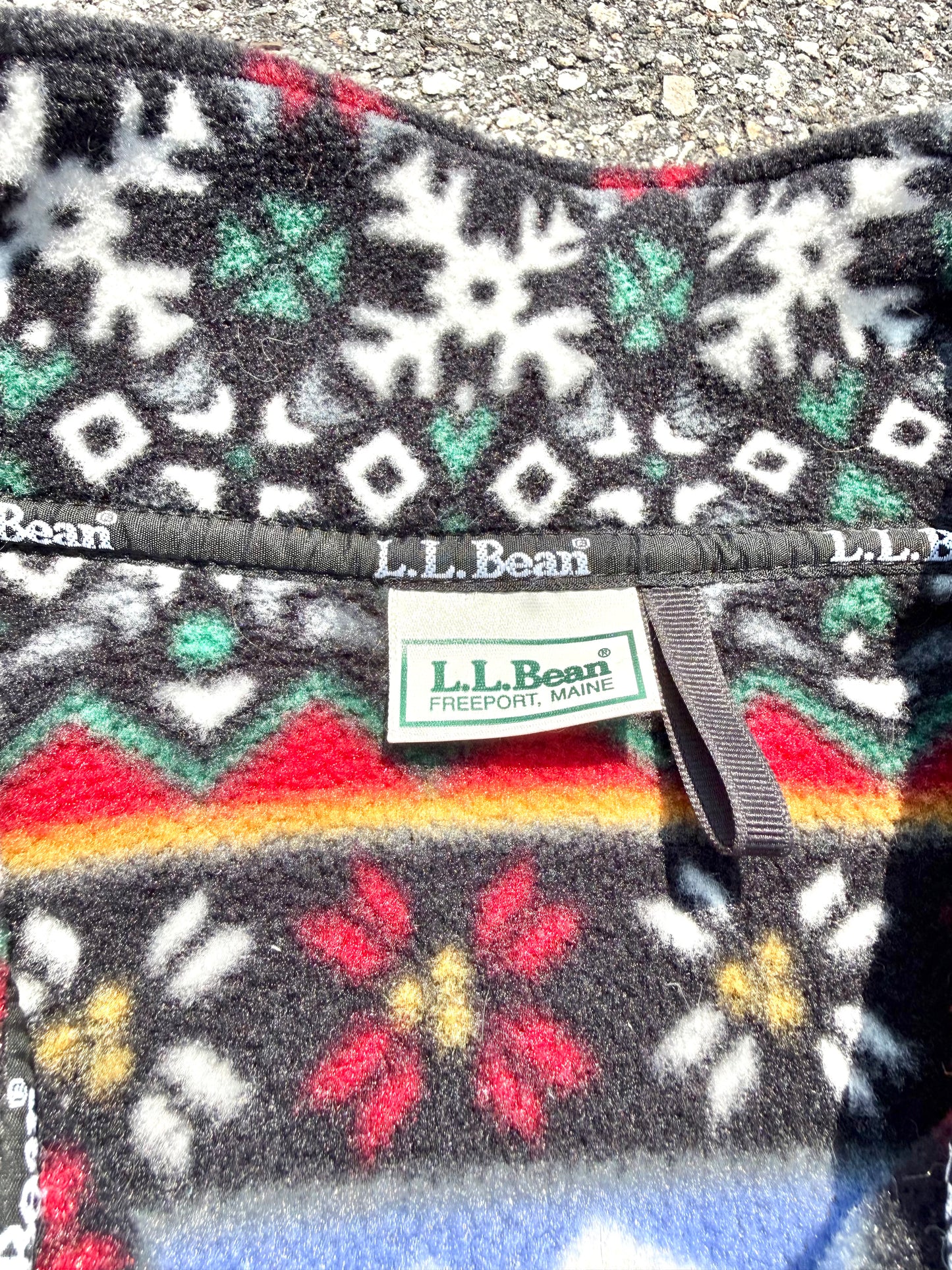 Vintage LL Bean Nordic Geometric Winter 1/4 Zip Fleece Pullover Sweater XL