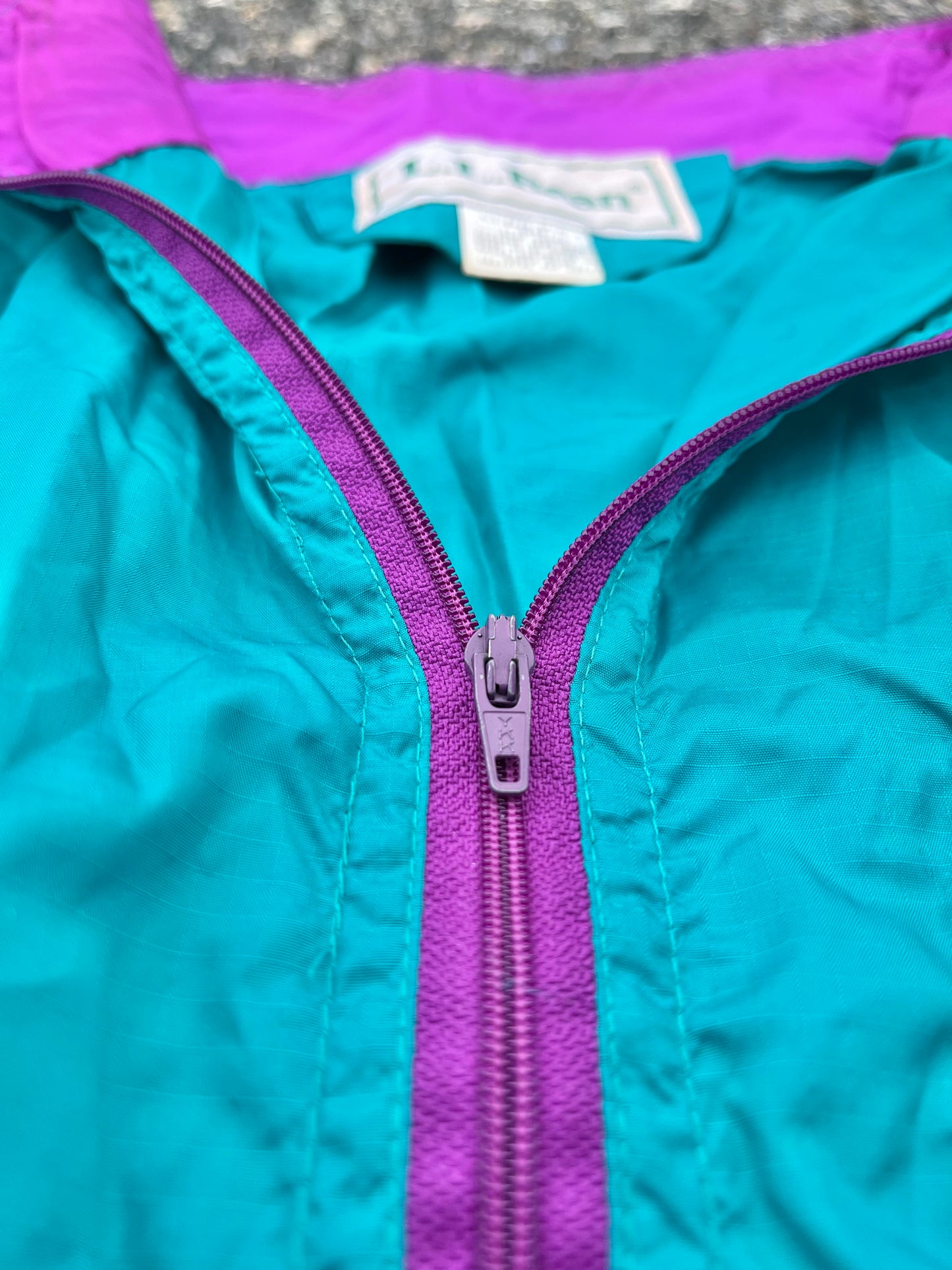 Vintage L.L. Bean 80's Retro 1/4 Zip Lightweight Jacket Windbreaker Men's Size Large Hot Pink and Teal