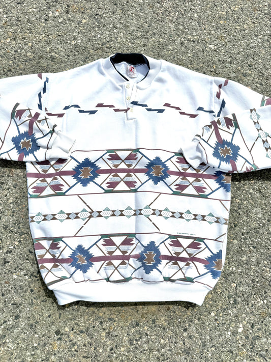 Vintage Art Unlimited Southwestern/Western All Over Print AOP 1/4 Button Sweatshirt 2XL