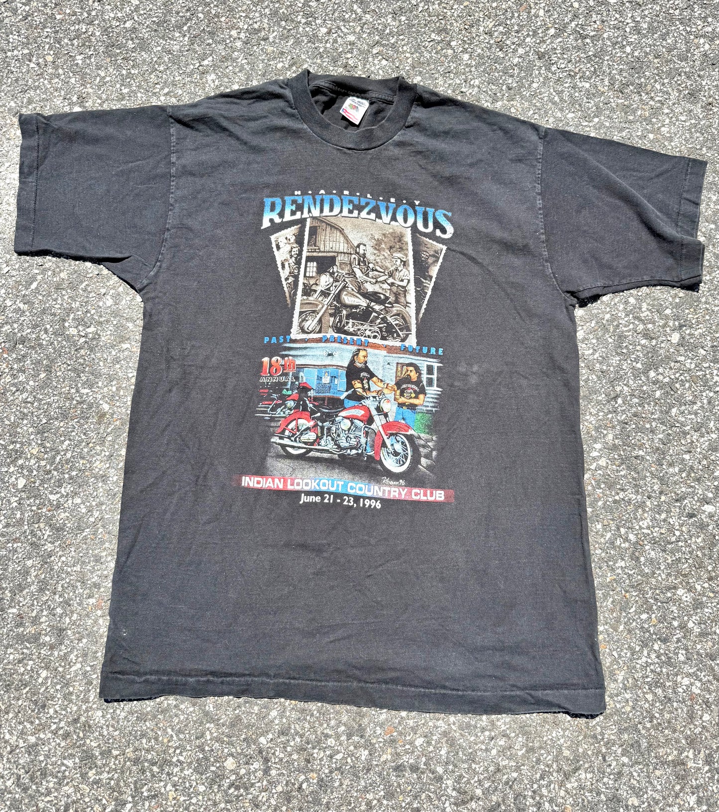 Vintage Harley Davidson Rendezvous Motorcycle 90's Biker Single Stitch T Shirt Size XL Black Pattersonville New York