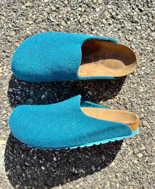 Birkenstock Women's Amsterdam Teal Blue Wool Slide Clogs Sandals Size 36 US 5