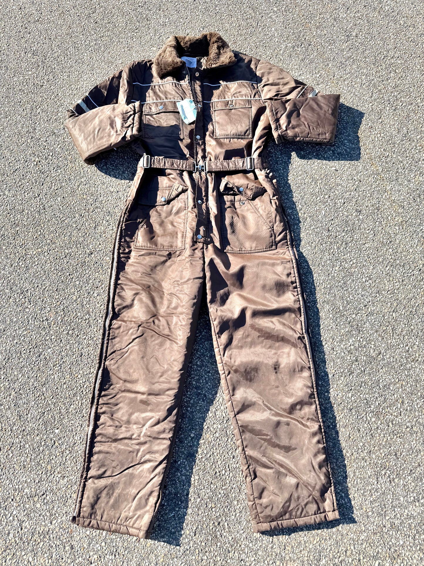 Vintage Sear Retro 80's Mens Full Body Snow Ski Suit Size L Large Brown