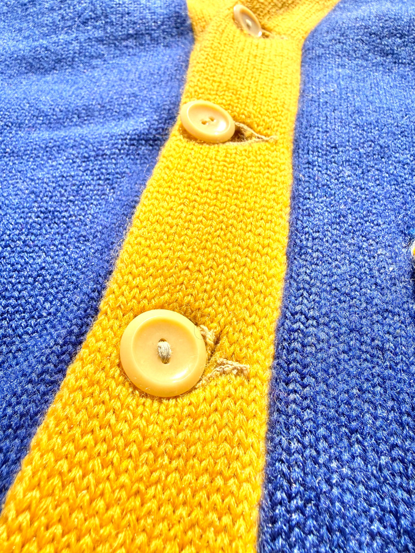 Vintage Varsity Football 50's Letterman Wool Cardigan Sweater Size M Medium Blue and Gold