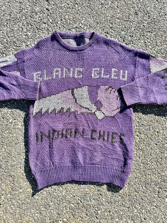 Vintage Blanc Bleu Indian Chief Purple Retro Knit Sweater Size M Medium