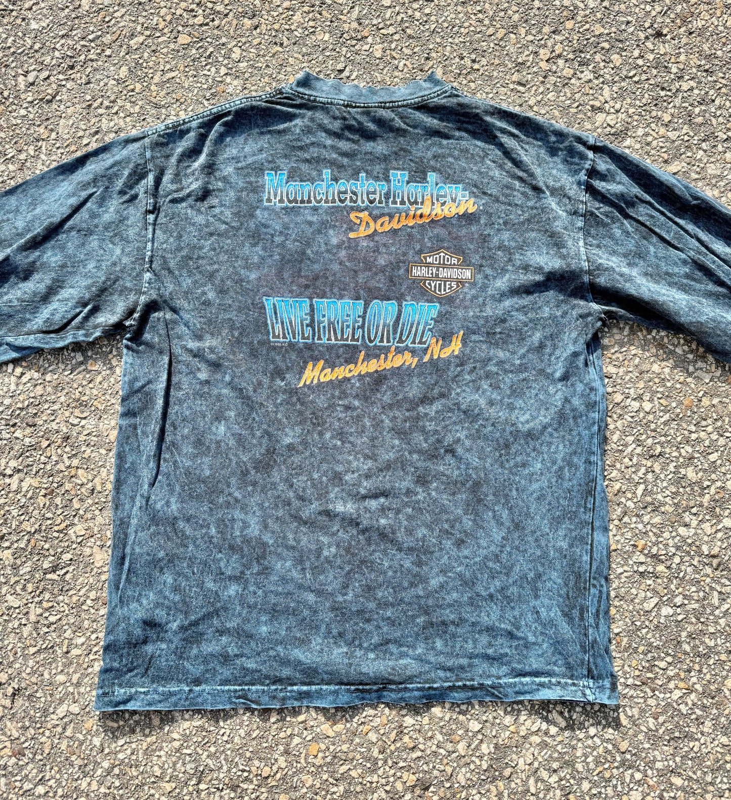 Vintage Harley Davidson Blue Acid Wash Retro 90's Long Sleeve T Shirt Size L Large Made in the USA 1995