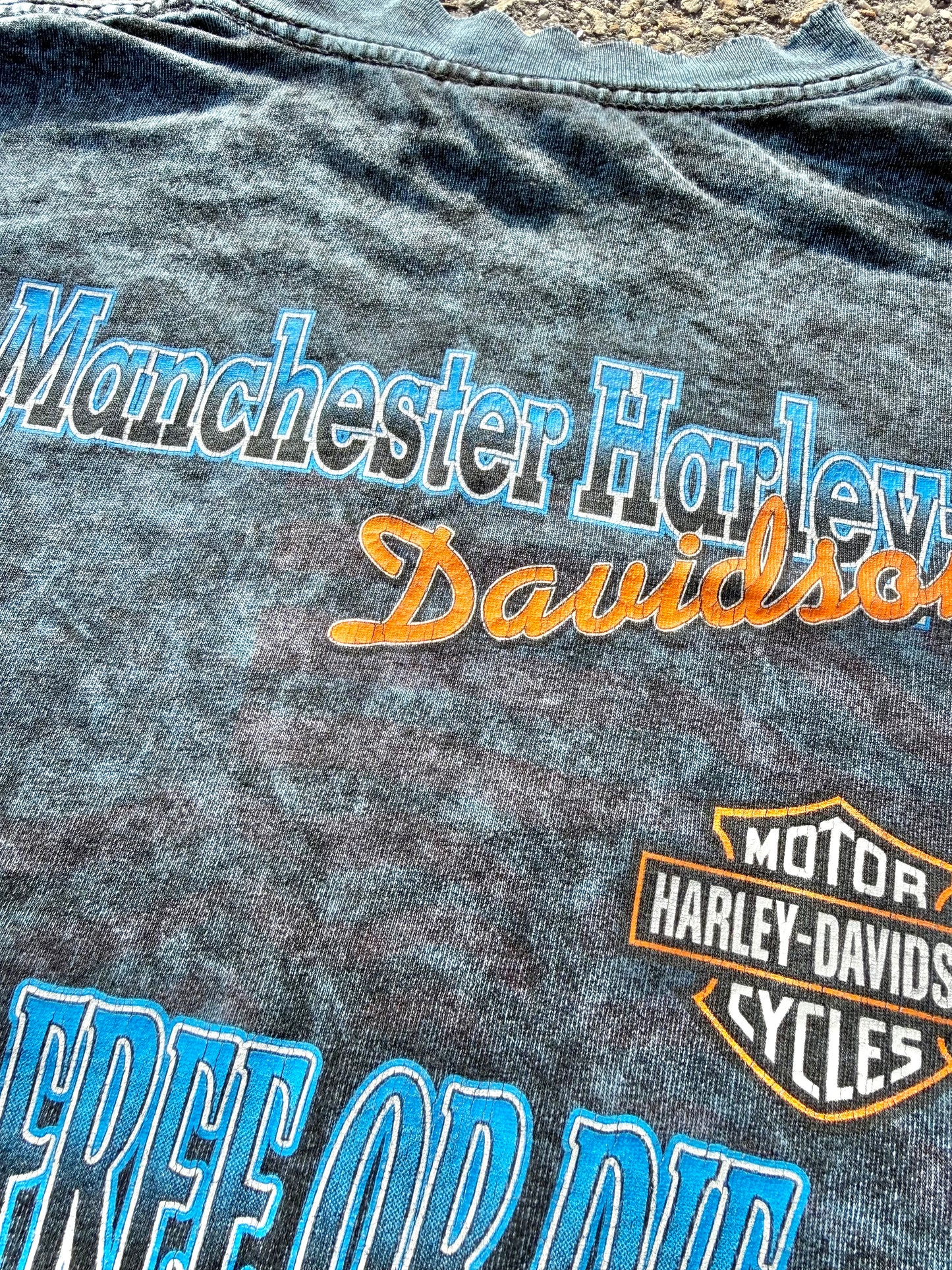 Vintage Harley Davidson Blue Acid Wash Retro 90's Long Sleeve T Shirt Size L Large Made in the USA 1995