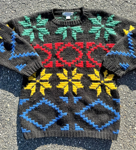 Vintage Boston Traders Wool 90's Nordic Holiday Winter Sweater Size M Medium Multicolor