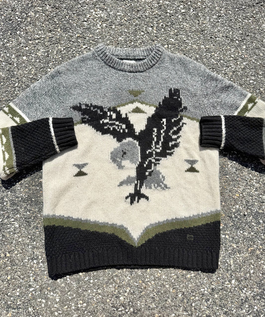 Vintage Woolrich Aztec Southwestern Eagle Wool Knit Sweater Size L Large