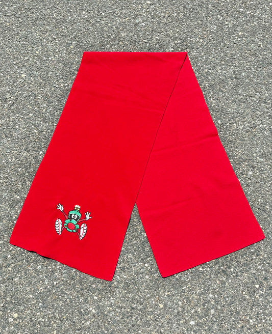 Vintage Looney Tunes 90's Marvin the Martian Retro Embroidered Fleece Scarf Red