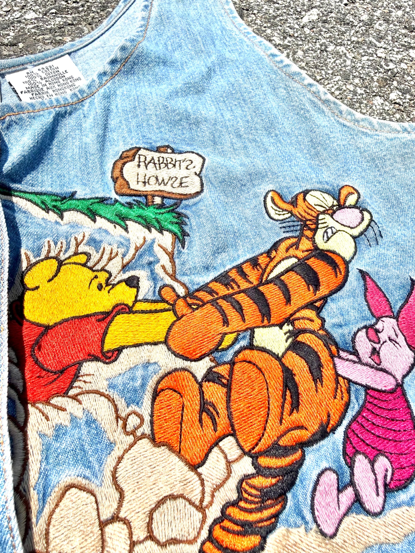 Vintage Disney Store Winnie Pooh Embroidered 90s Blue Denim Jumper Dress Medium