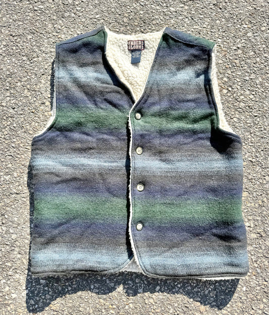 Vintage Faded Glory Wool Southwestern Blanket Sherpa Lined Vest Men's Size L Large
