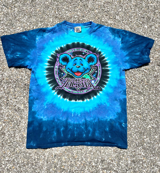 Vintage Grateful Dead Liquid Blue Tie Dye Leonardo Da Vinci Astronomy Stars Band T Shirt Size L Large 2006