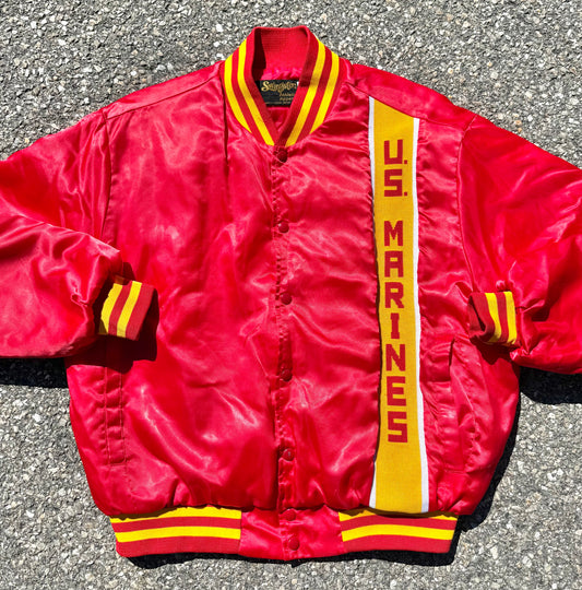 Vintage Swingster United State Marines US Corp 80s Red Satin Bomber Jacket XL