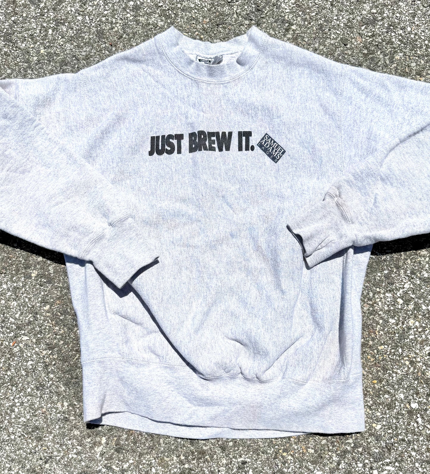 Vintage Reverse Weave Lee Sam Adams Beer Just Brew It Nike Pun 90s Crewneck Sweatshirt Large