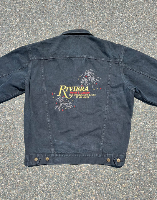 Vintage Las Vegas Riviera Resort Casino Black Denim Trucker Jacket Size XL