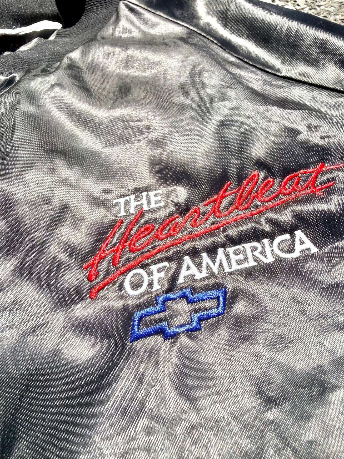 Vintage Chevy Chevrolet 80's Retro Embroidered Black Satin Bomber Jacket 2XL