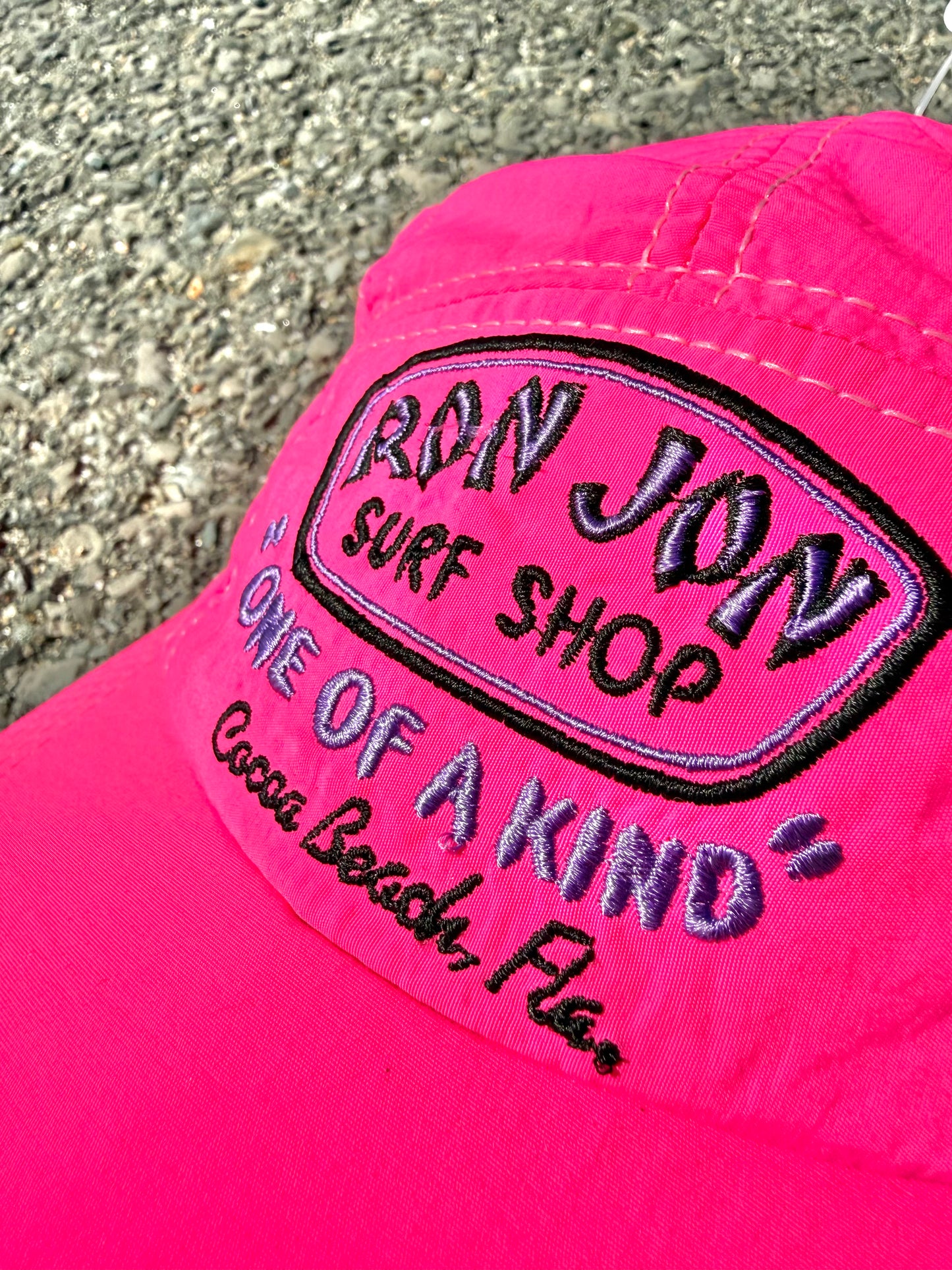 Vintage Ron Jon Surf Shop Deadstock 80s Retro Neon Pink 5 Panel Hat Cap