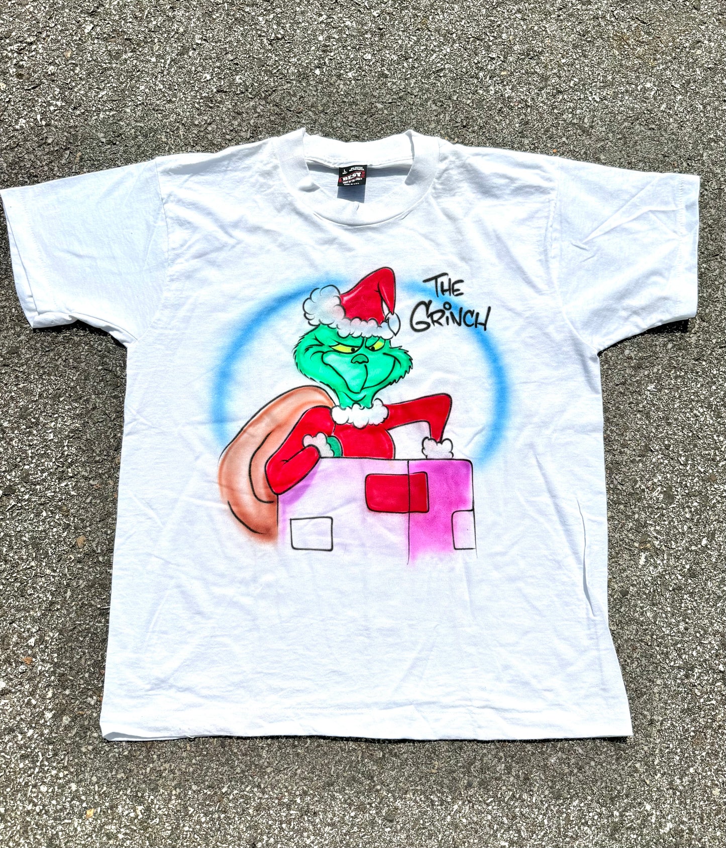 Vintage Grinch Retro 90's Air Brush Christmas Dr Seuss Single Stitch Shirt Large