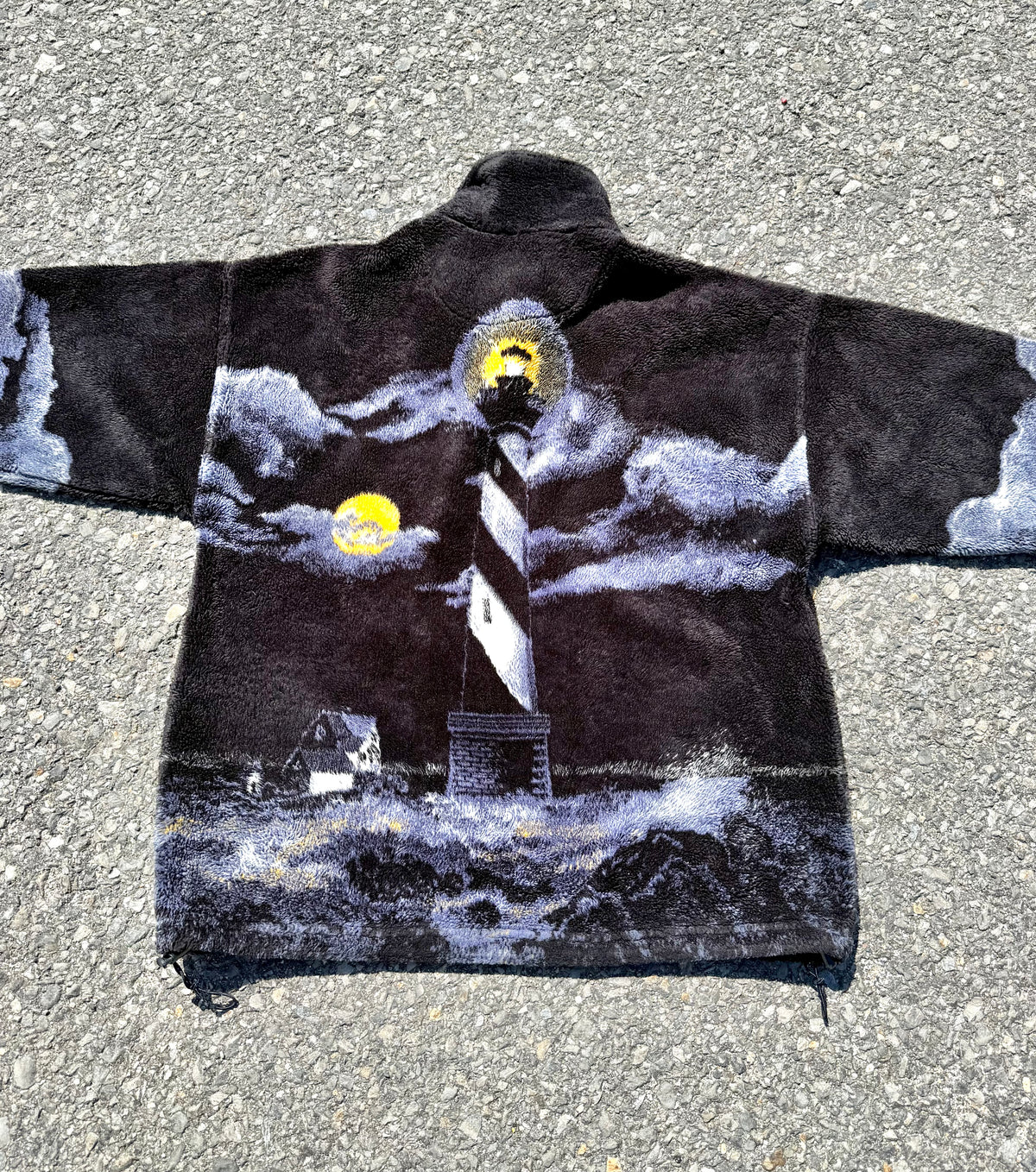 Vintage Bear Ridge Spooky Dark Moon Lighthouse 90's Oversized Fleece Jacket Medium
