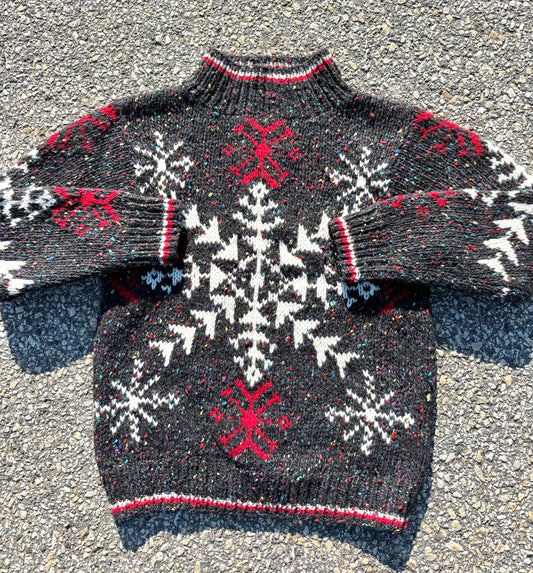 Vintage L.L. Bean Wool 80's Nordic Snowflake Holiday Winter Sweater Size M Medium Multicolor