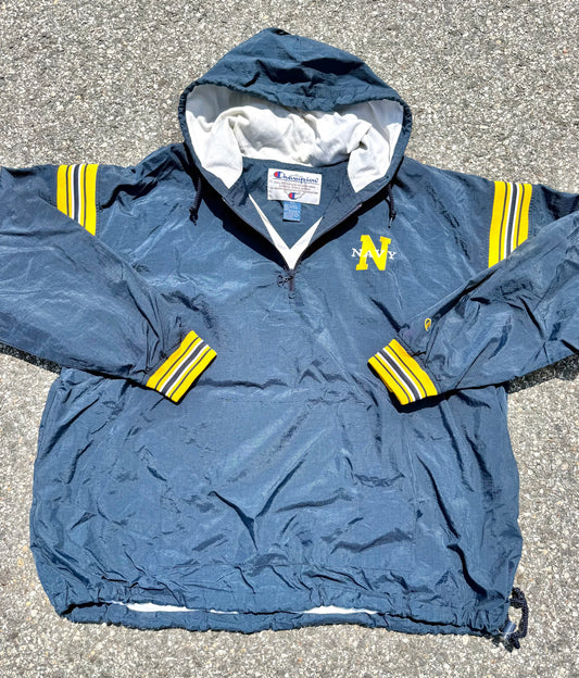 Vintage Champion United States US Navy 90's 1/4 Zip Windbreaker Anorak Jacket 2XL