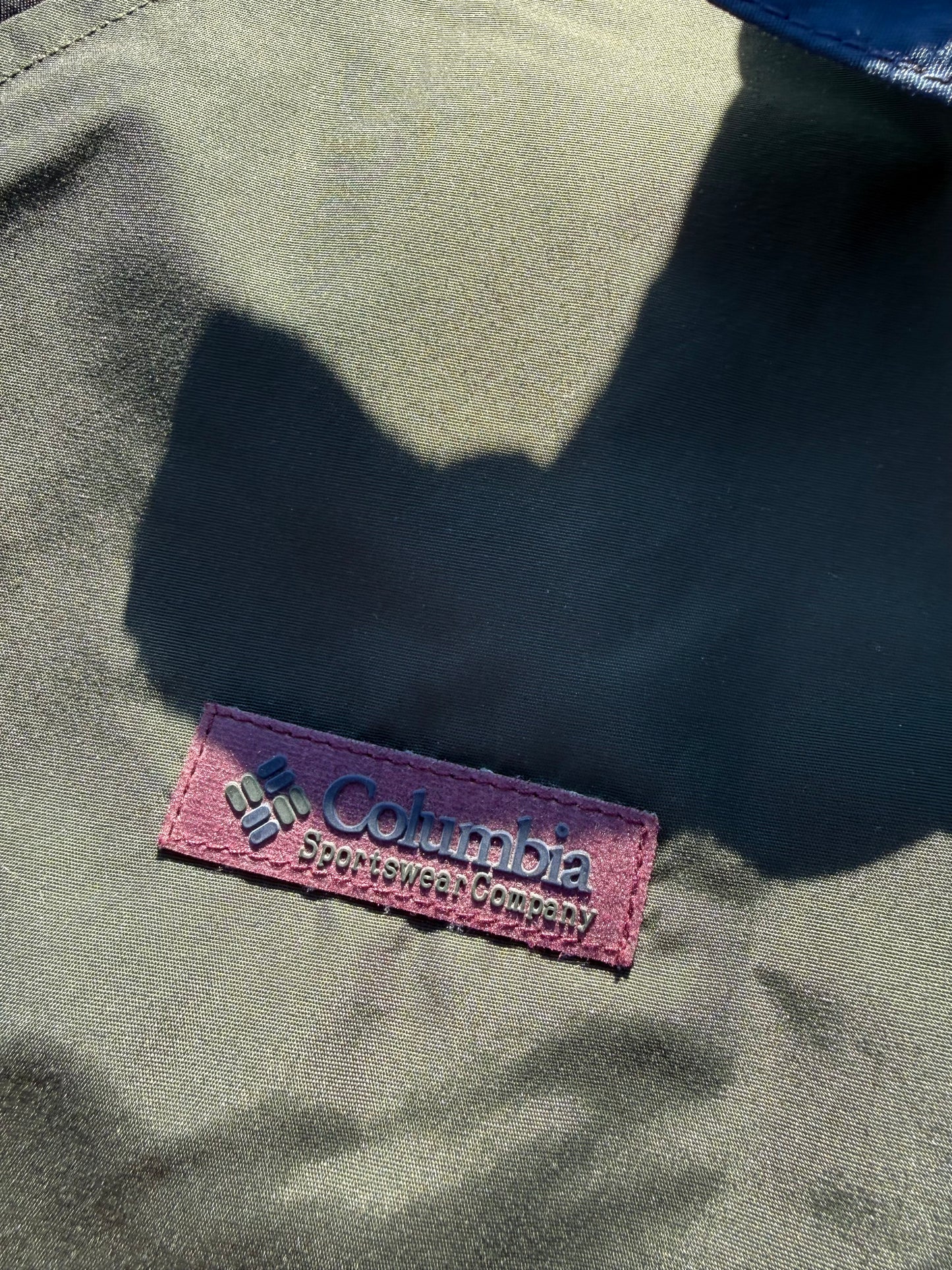 Vintage 90's Columbia Fleece Lined Mens Bomber Jacket Size M Medium Army Green with Maroon