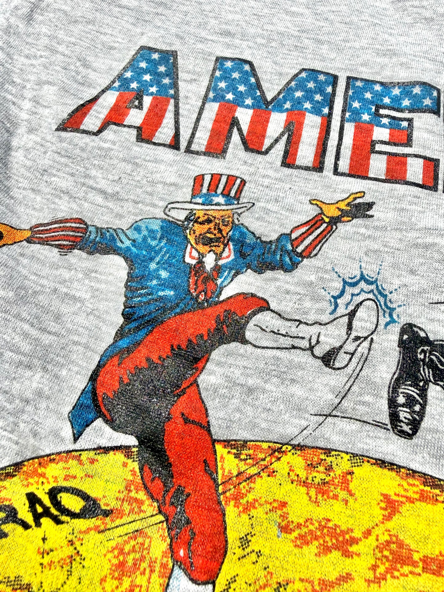 Vintage Conflict Desert Storm Uncle Sam vs. Saddam Iraq USA Military War 90's Single Stitch Shirt Small