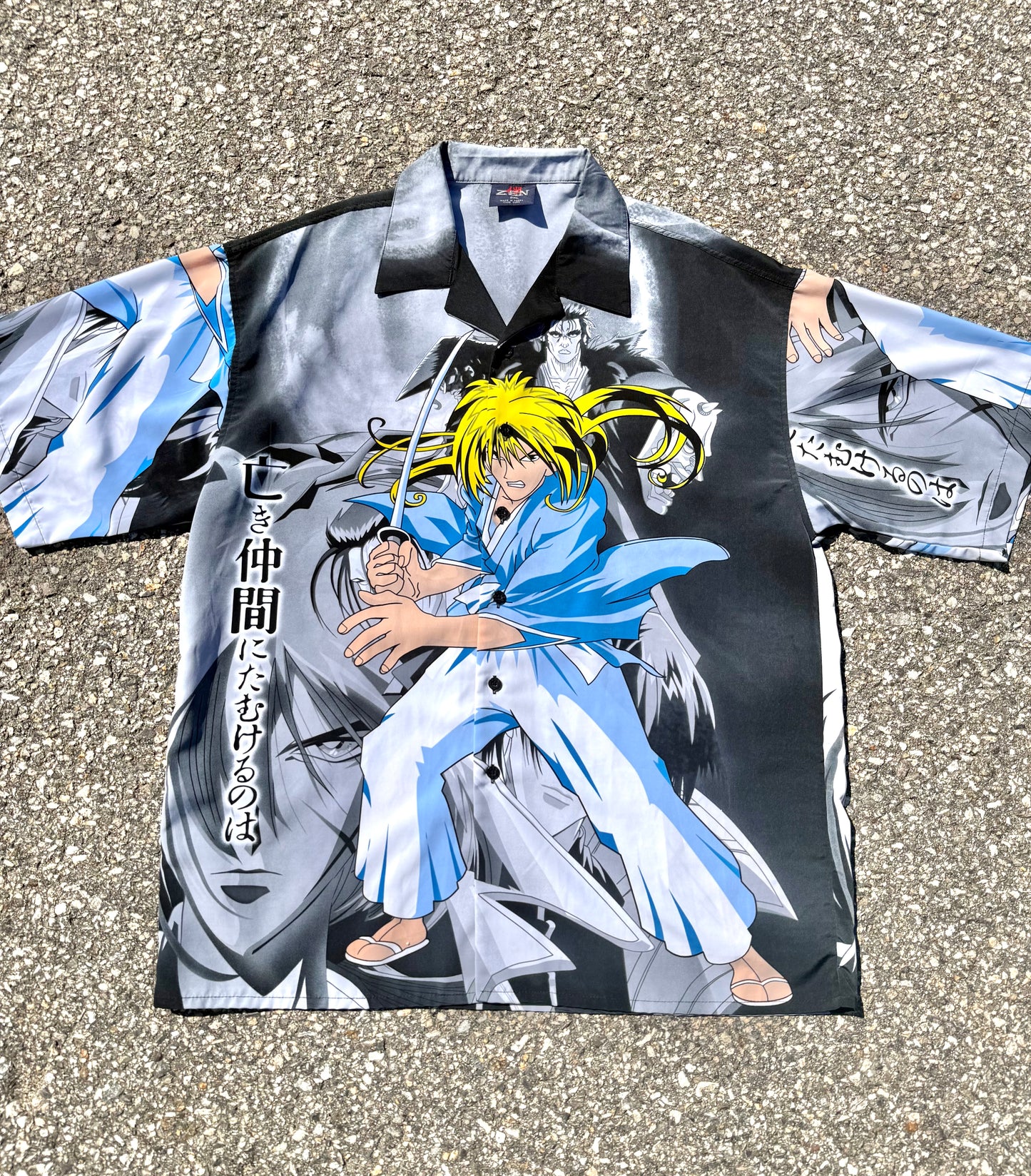 Vintage ZEN Japanese Anime 90's All Over Print Short Sleeve Button Up Shirt 2XL