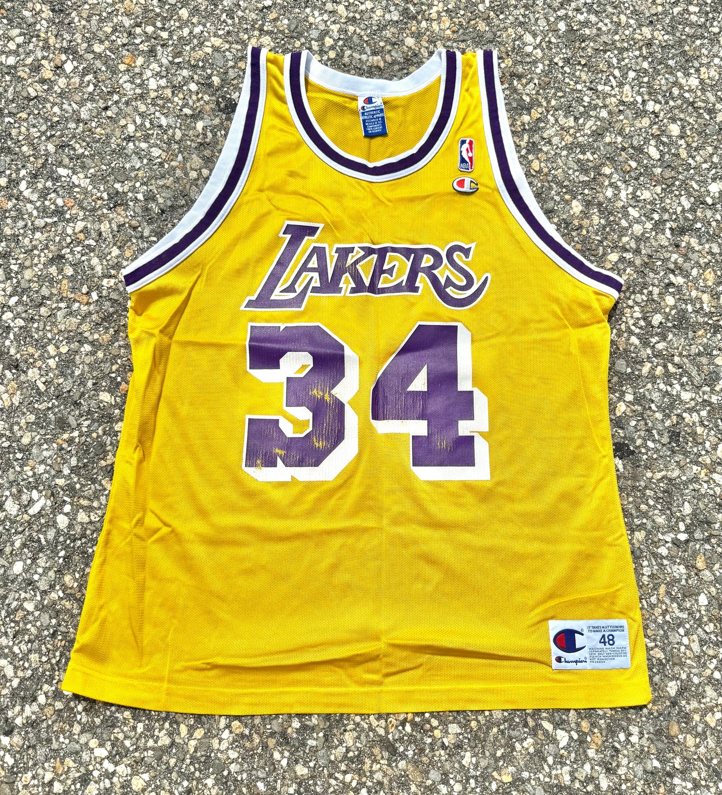 Vintage Champion LA Los Angeles Lakers Shaquille O'Neal Shaq 90s NBA Basketball Jersey Size 48