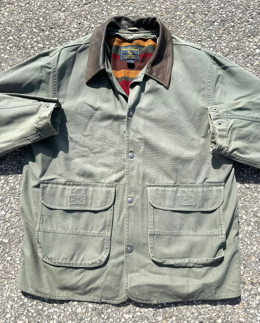 Vintage Woolrich Blanket Lined Barn Chore Coat Workwear Canvas Jacket Size L Large Army Green