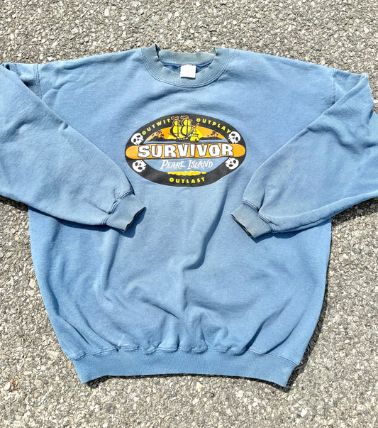 Vintage Survivor Pearl Islands Reality TV Show 2003 Crewneck Sweatshirt XL Blue